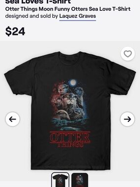 Gildan Black Tee with Red and Blue Otter Graphic